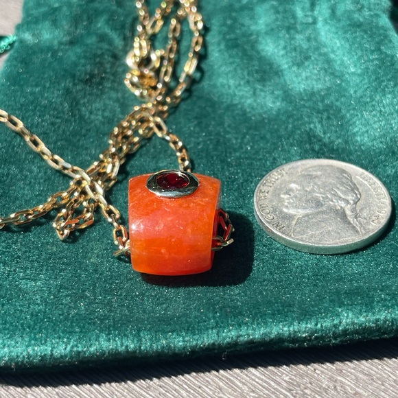 Vintage Genuine Orange Carnelian and Red Garnet 14k gold Pendant - beautiful! - Picture 11 of 16